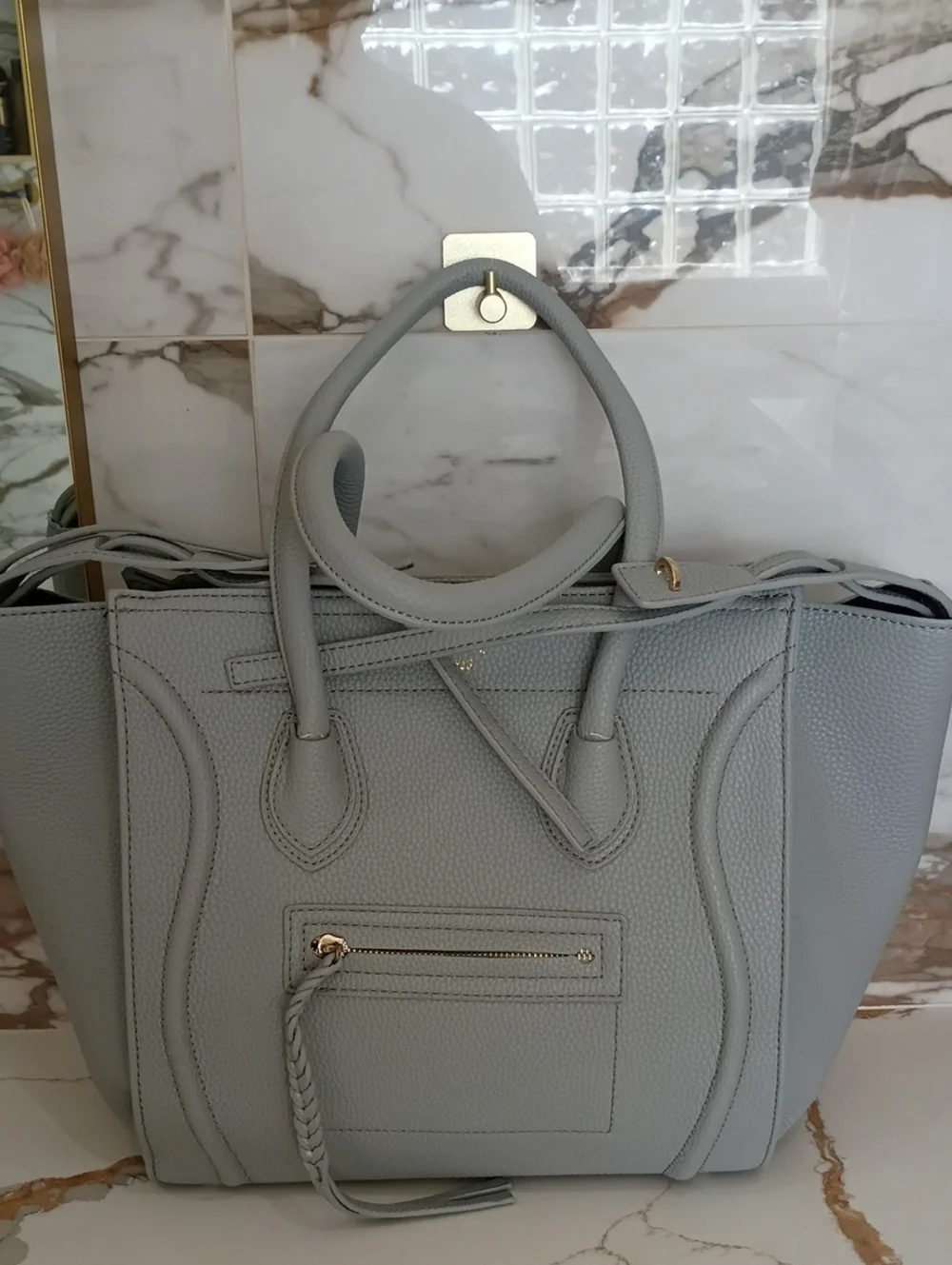 Womens Light Gray Tote Handbag - Designer Style